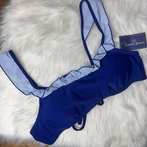 Lauren James Seersucker Ruffles bikini top NWT